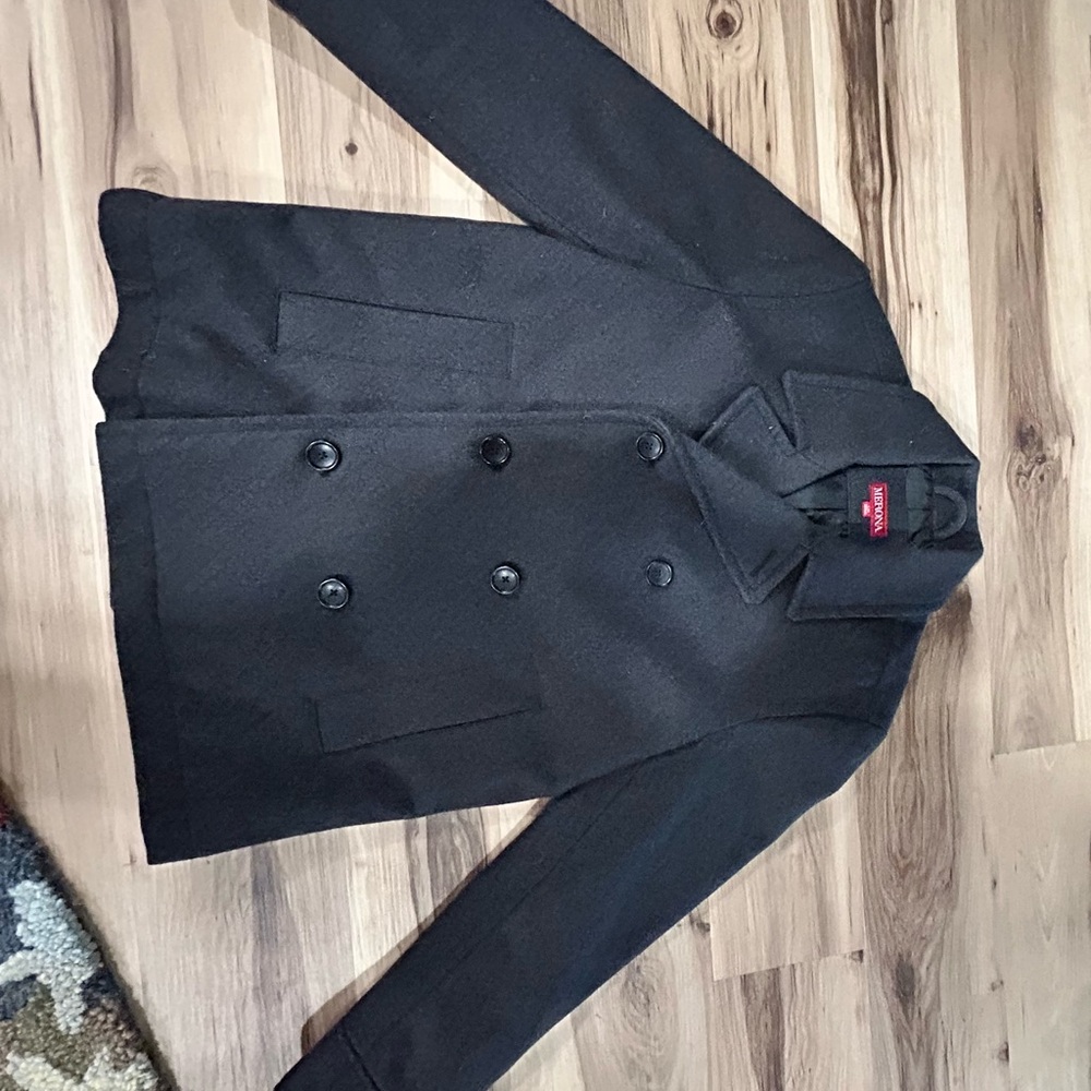 Merona Black Wool Peacoat with Notched Lapels